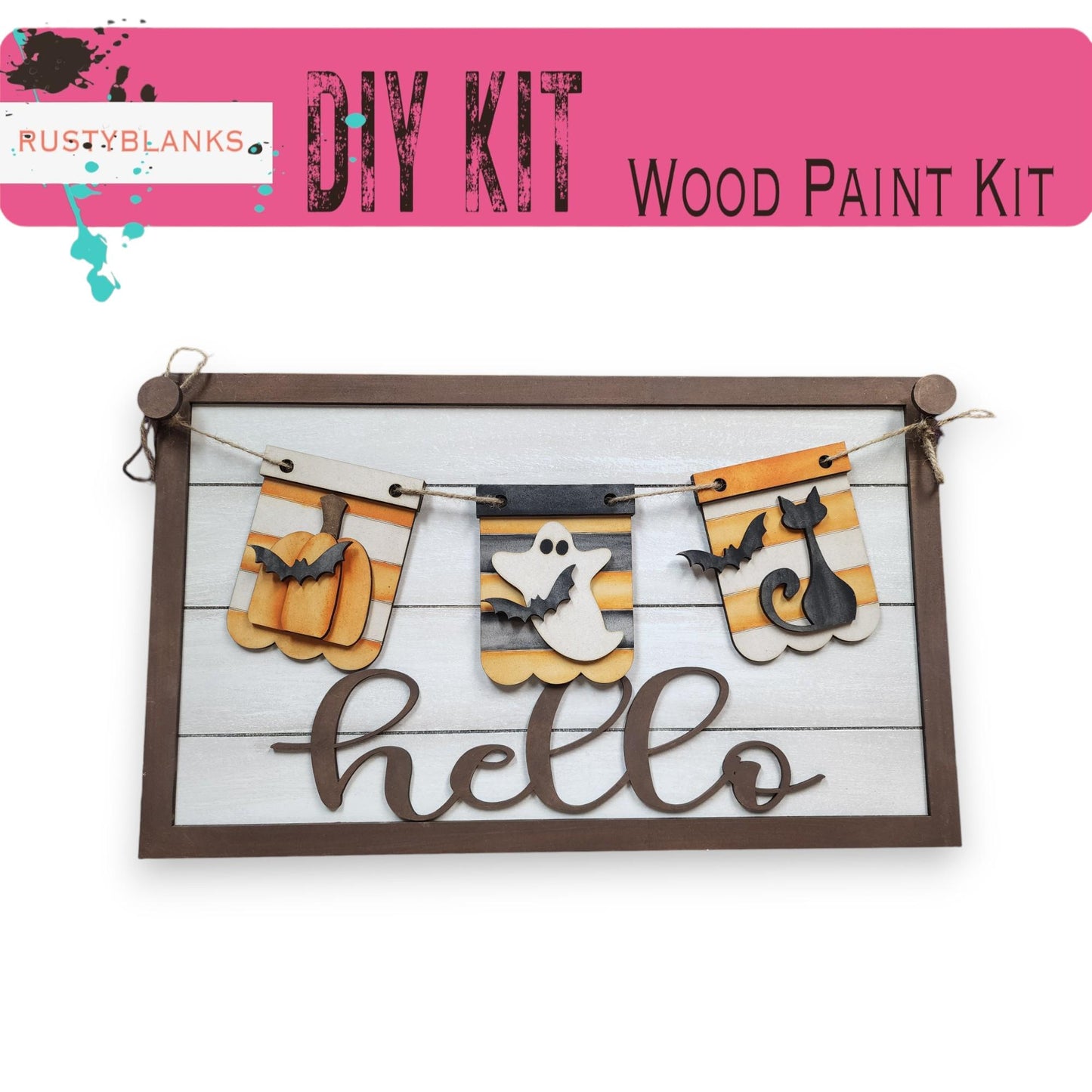 a picture of a sign that says diy kit wood paint kit hello