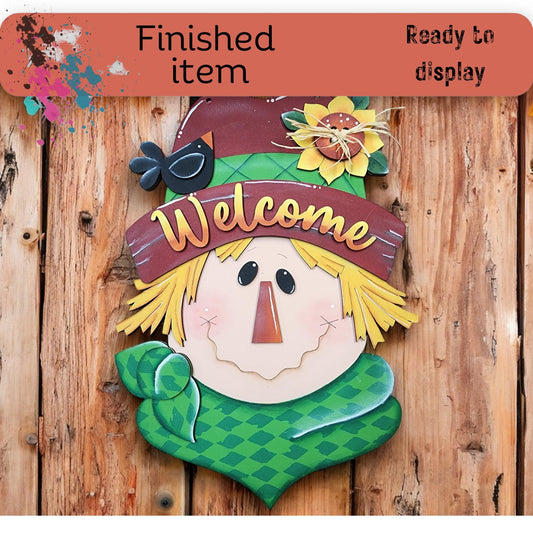 Hand Painted Scarecrow Door Hanger  - 15" Welcome Sign | Fall Decor, Ready to Ship