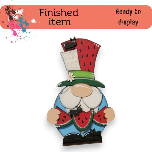 Summer Watermelon Gnome Standing Gnome with Ants Shelf Sitter -Hand Painted - Ready to ship!