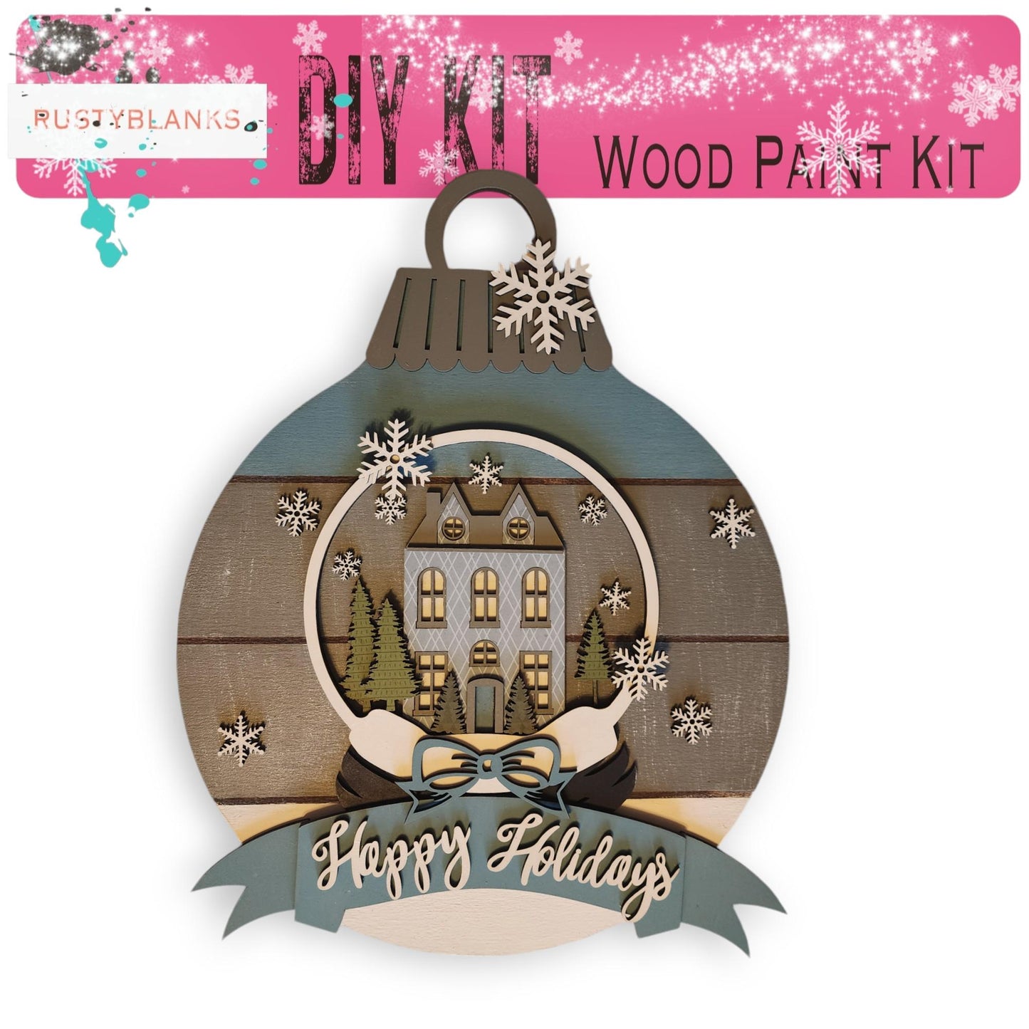 a wooden ornament with a house on it