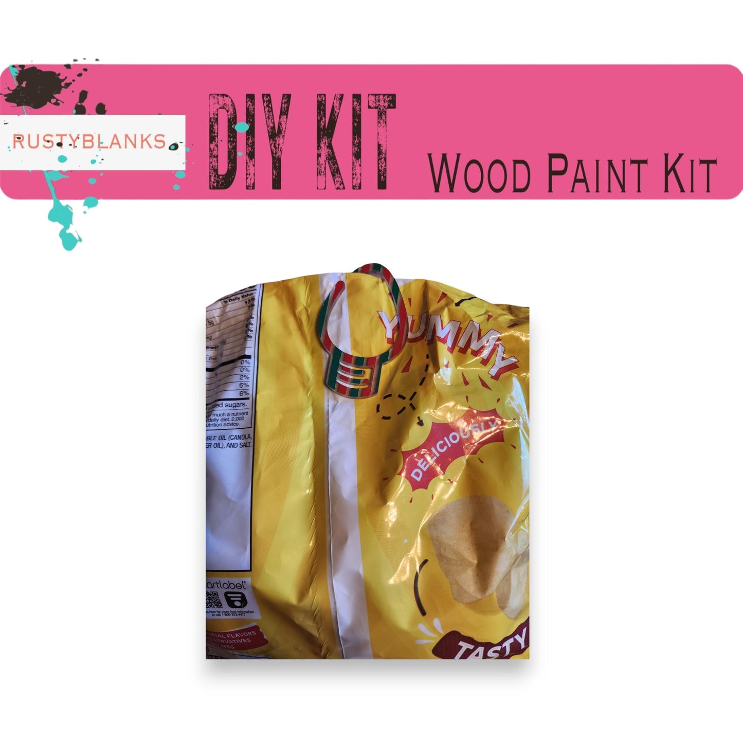 a bag of wood paint sitting on top of a table