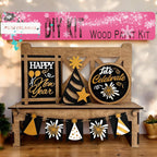 a table with a sign and decorations on it