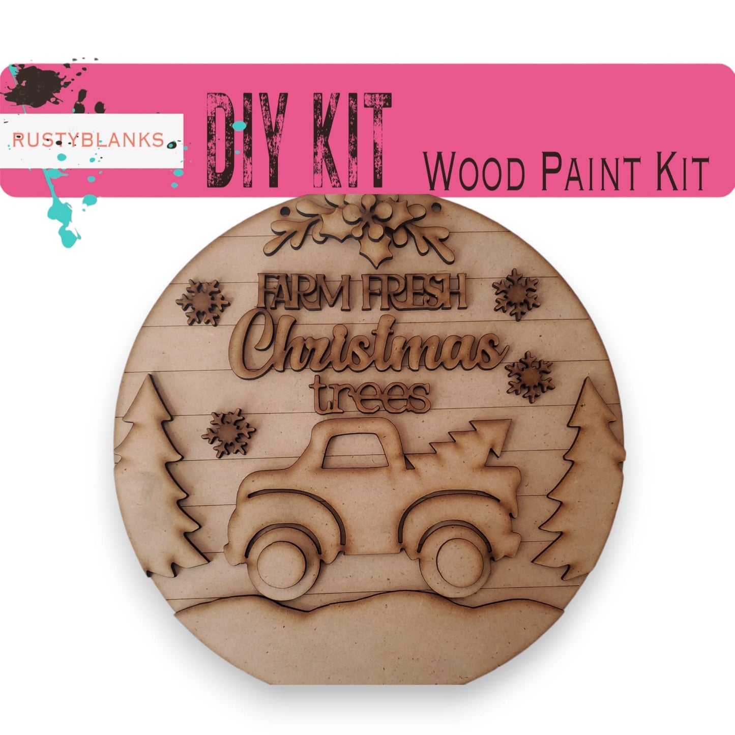 a wooden christmas tree ornament with a car