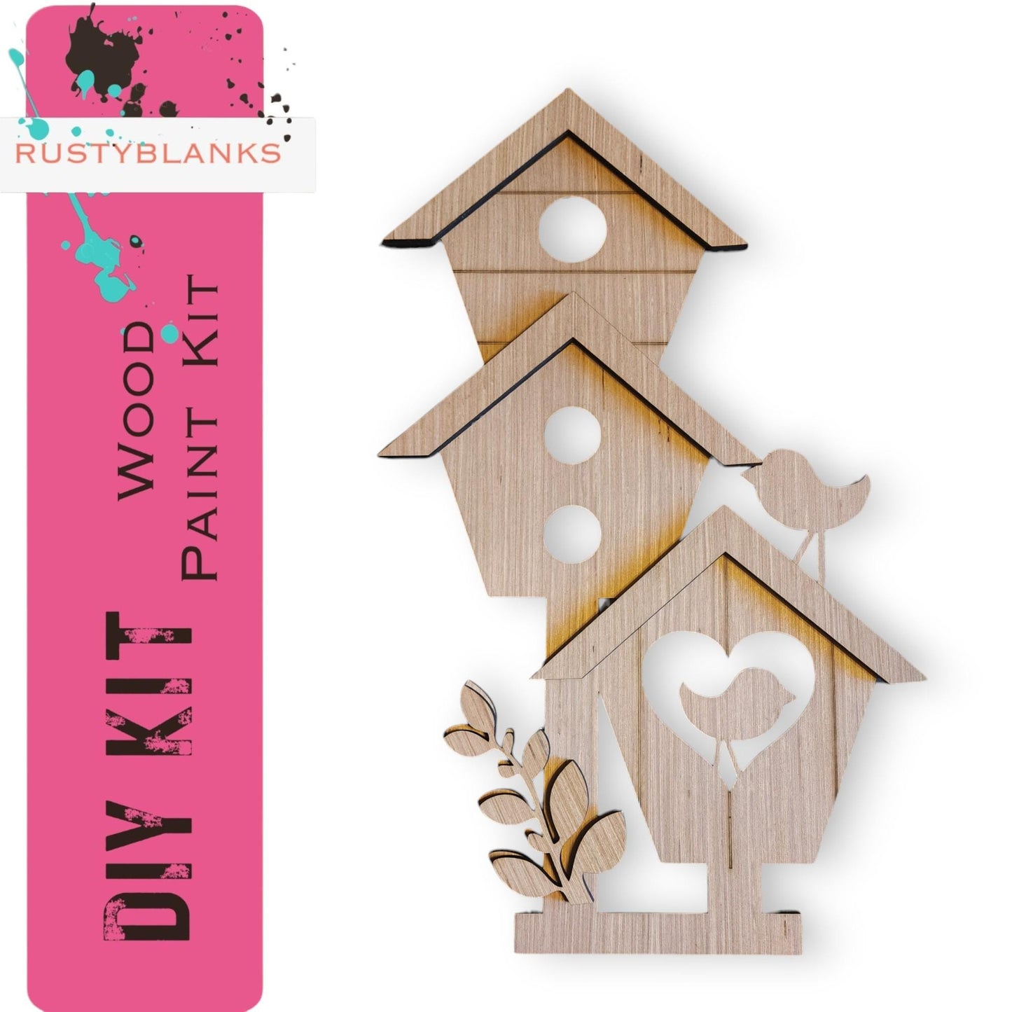 a wooden birdhouse with a bird in it