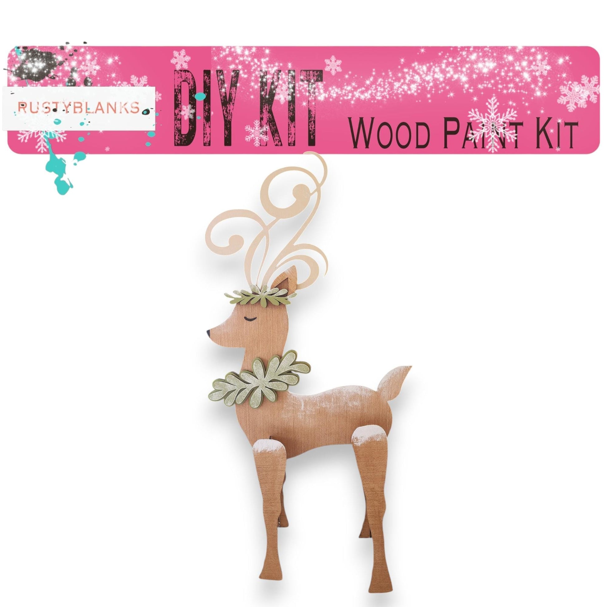 a wooden craft kit of a deer with a bow