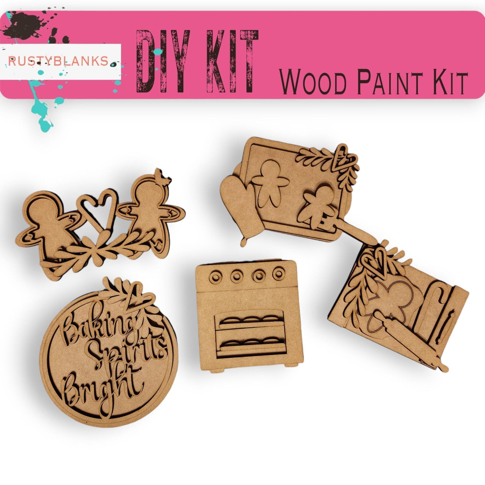 a wooden craft kit with a picture of a mouse and other items