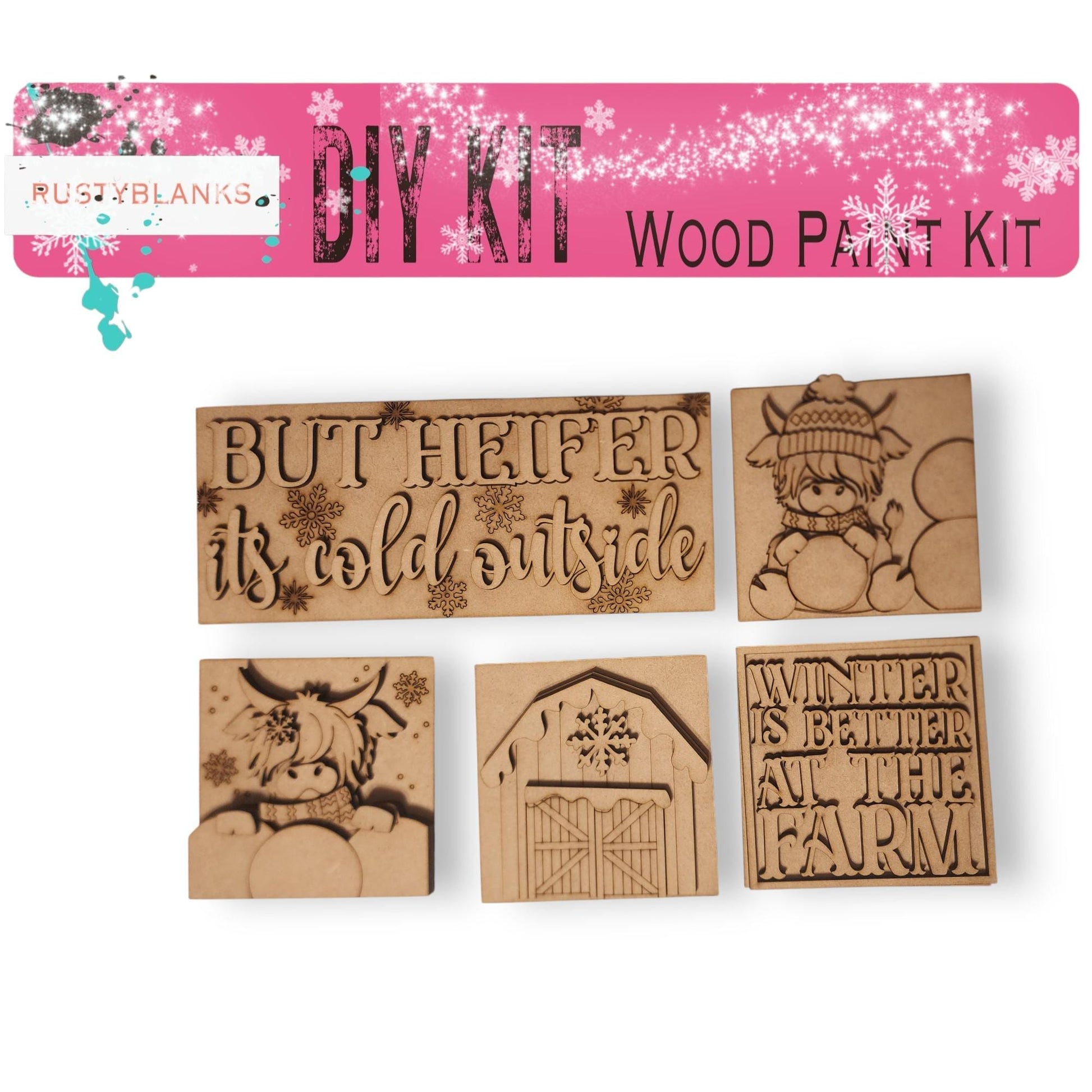 a set of four rubber stamps with words on them