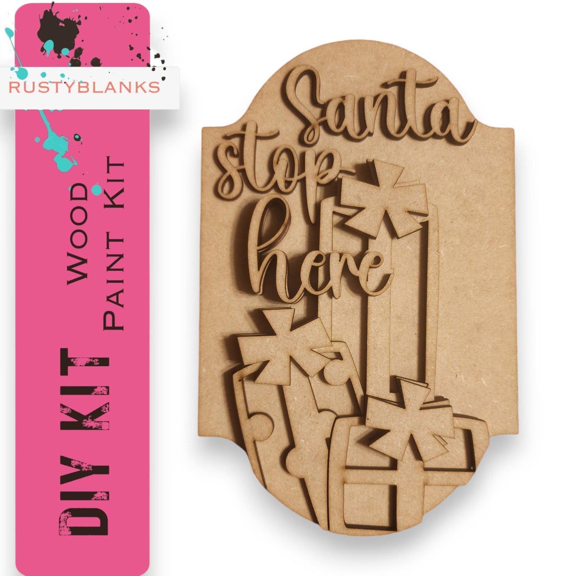 a wooden stamp with the words santa stop here