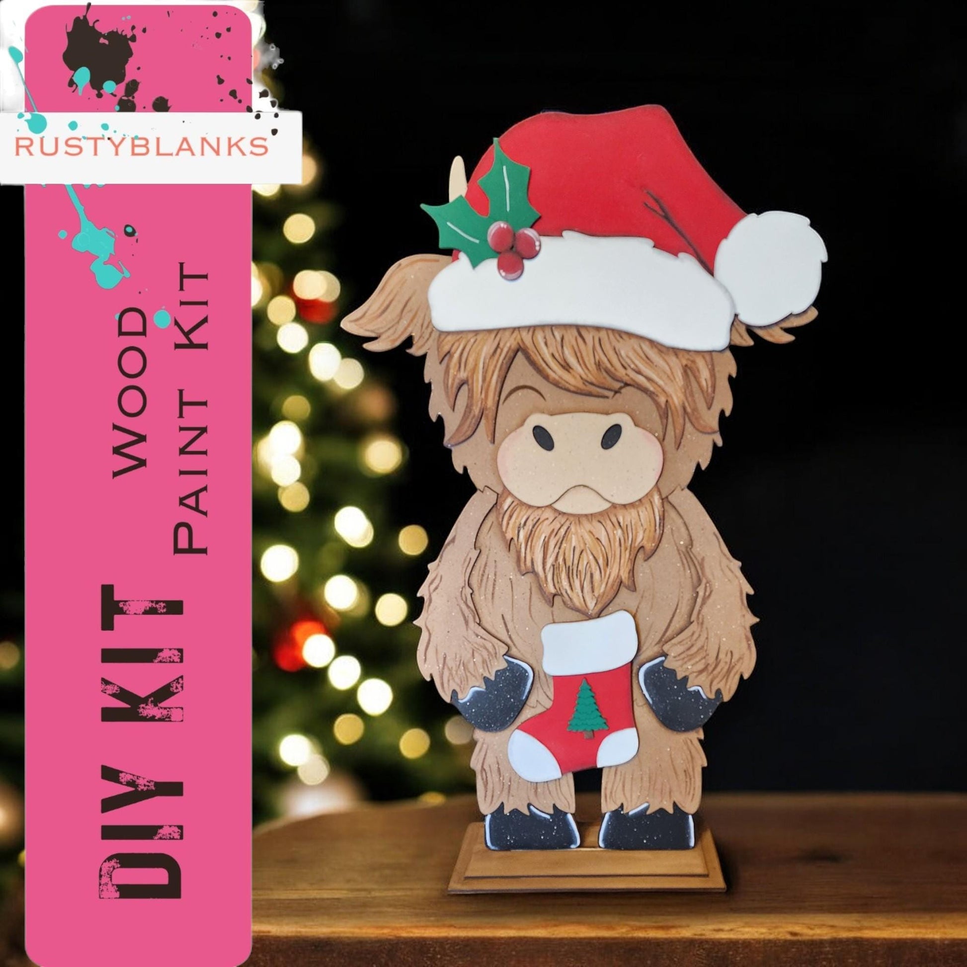 a wooden christmas ornament with a red santa hat