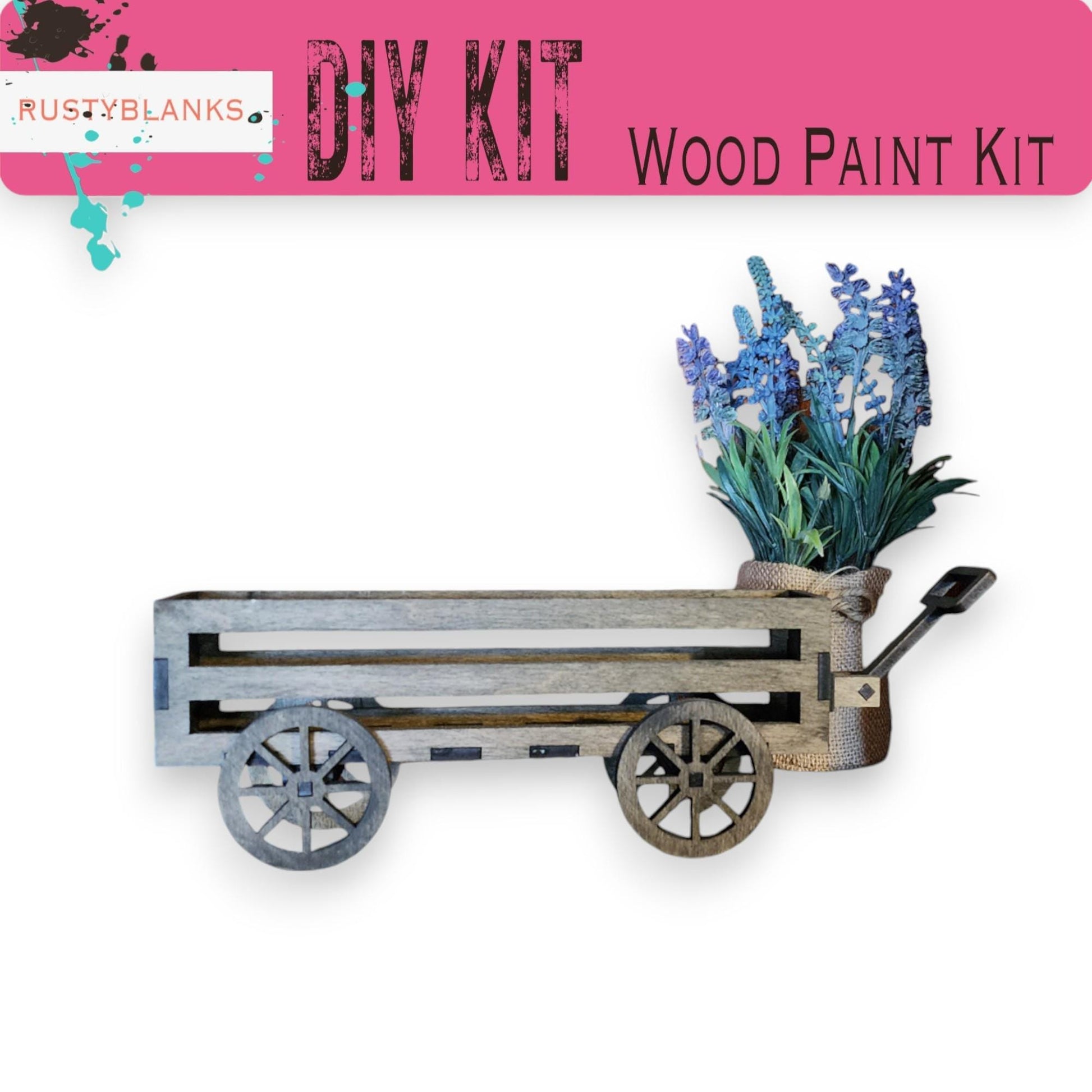 a wooden cart with flowers in it on a white background