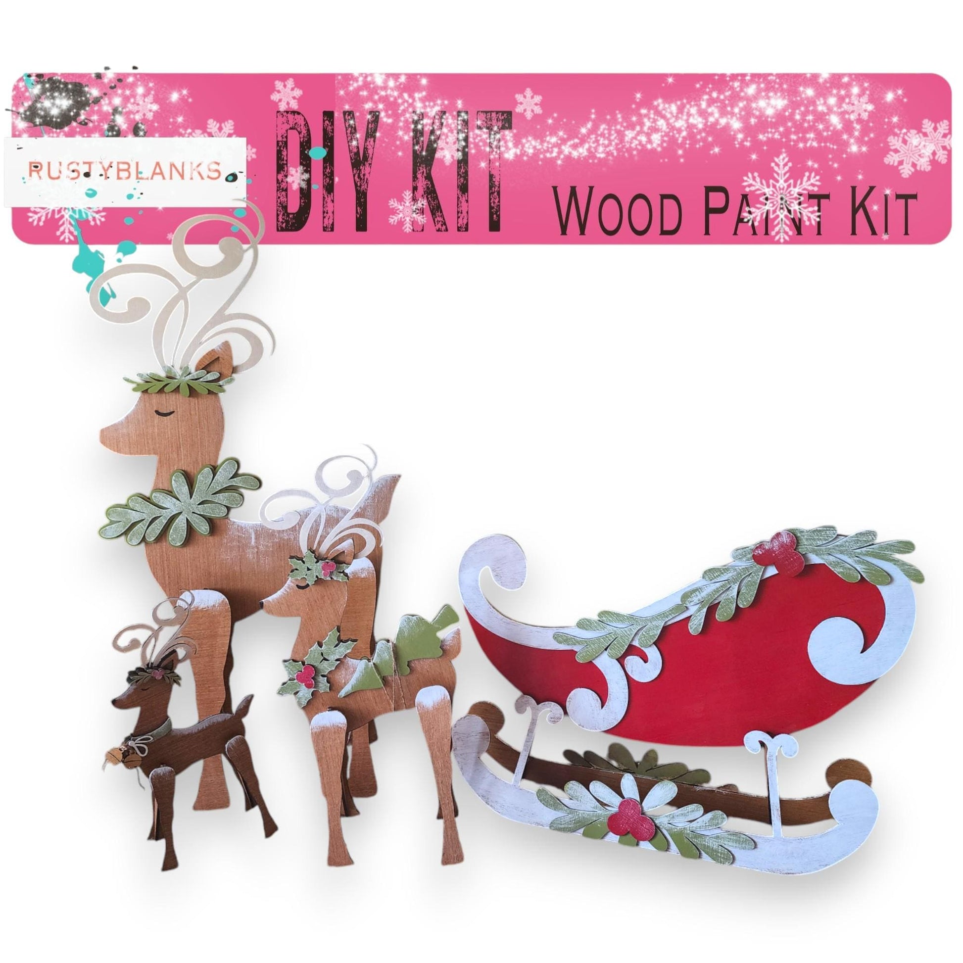 a paper craft kit of a sleigh and reindeer