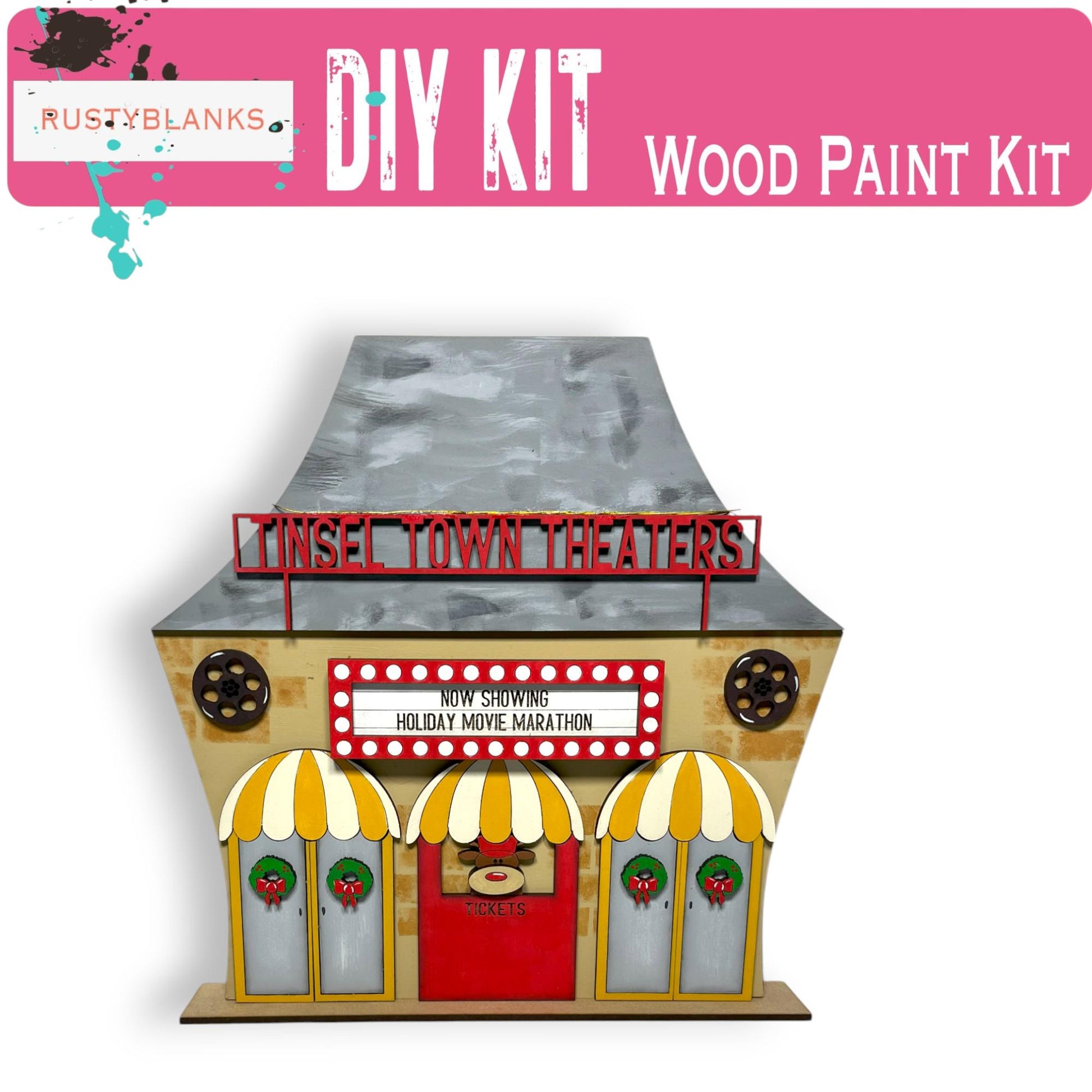 a picture of a building with a sign that says, diy kit wood paint