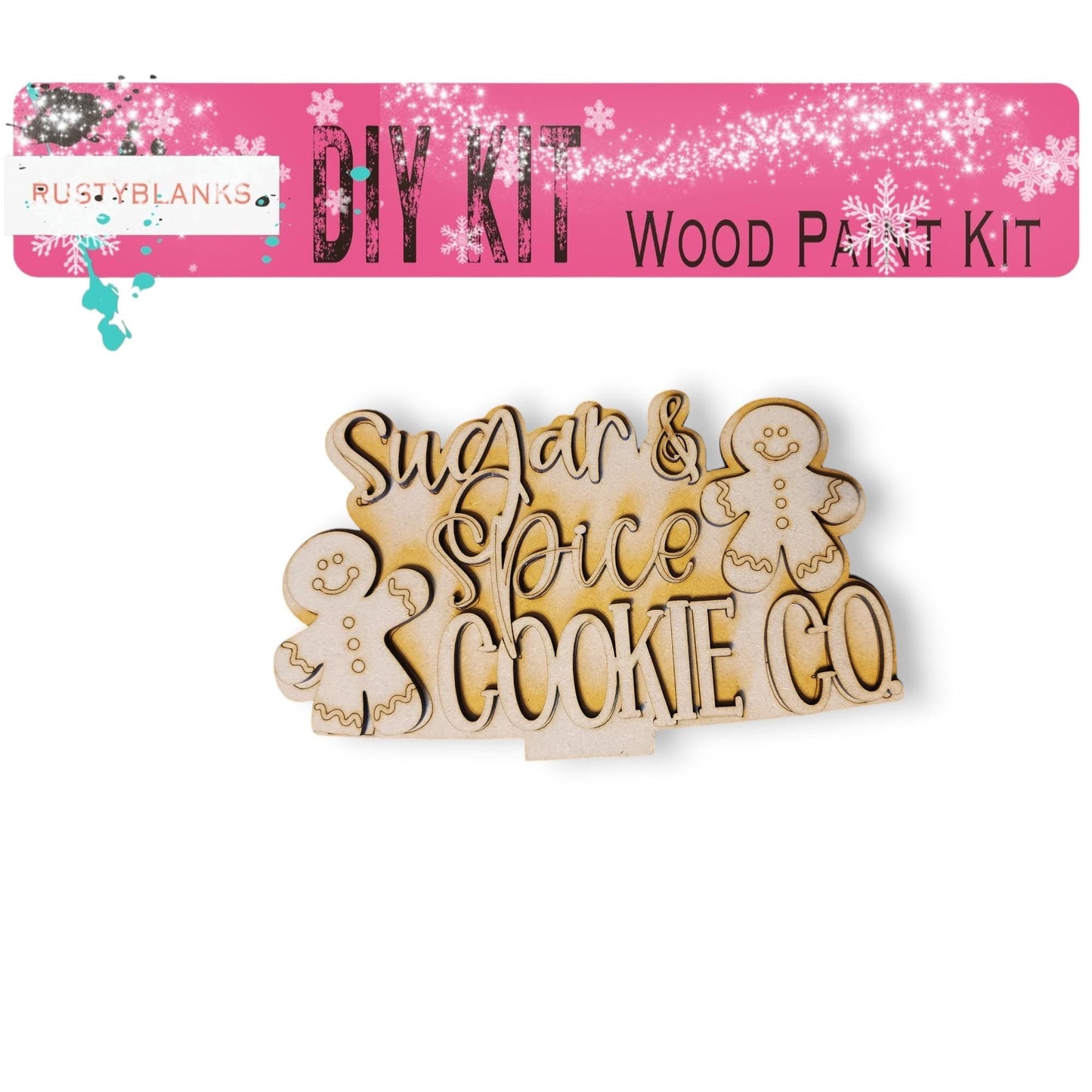 a wooden cutout of sugar and spice and cookie co