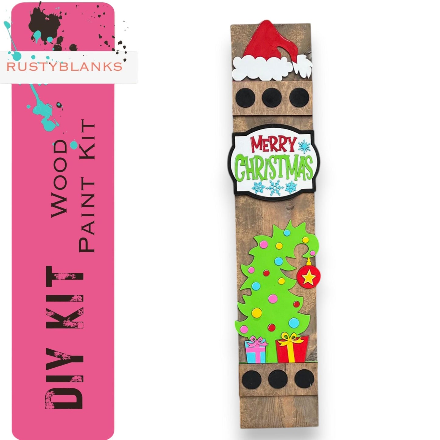 a wooden plank with a christmas decoration on it