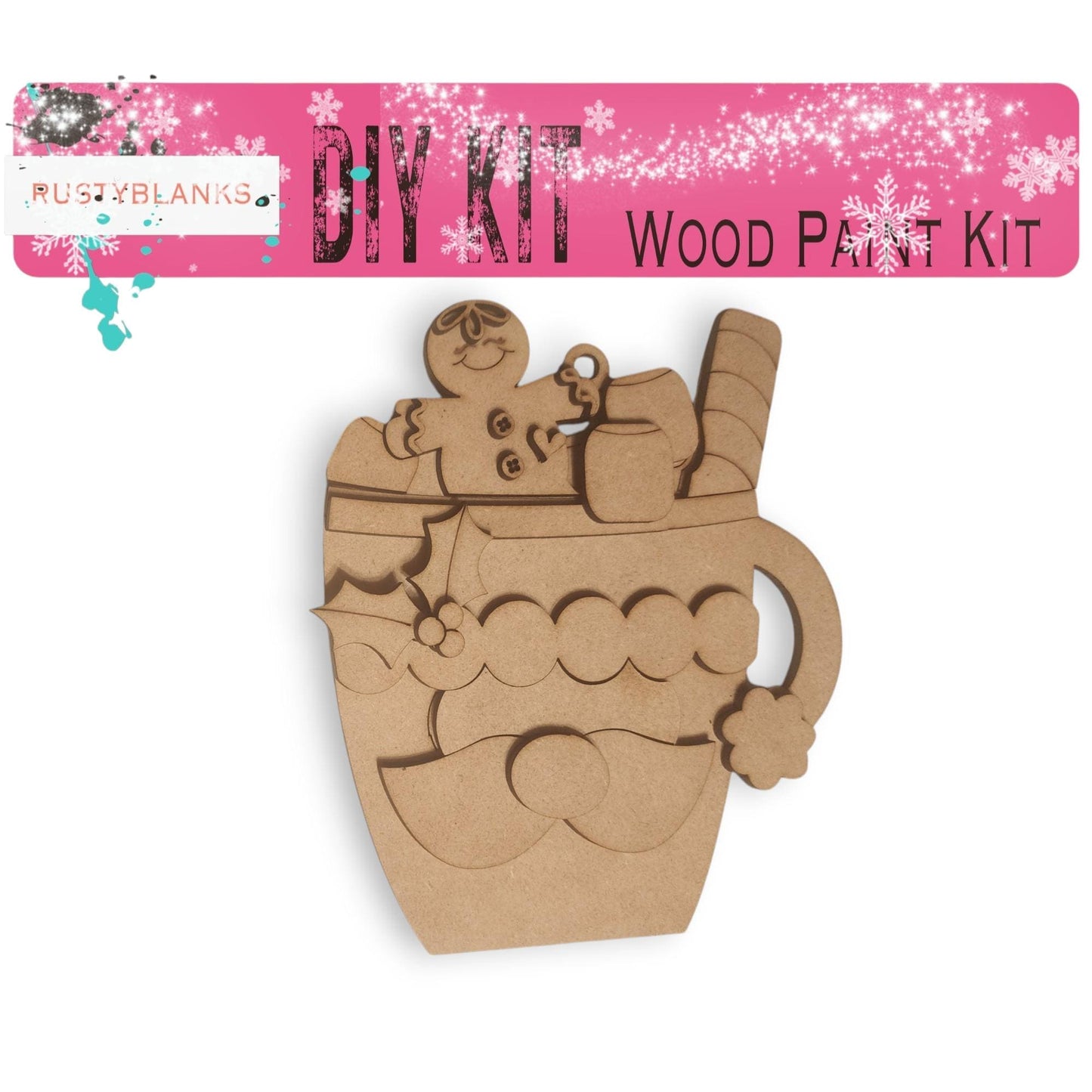 a wooden cutout of a cup with a teddy bear in it