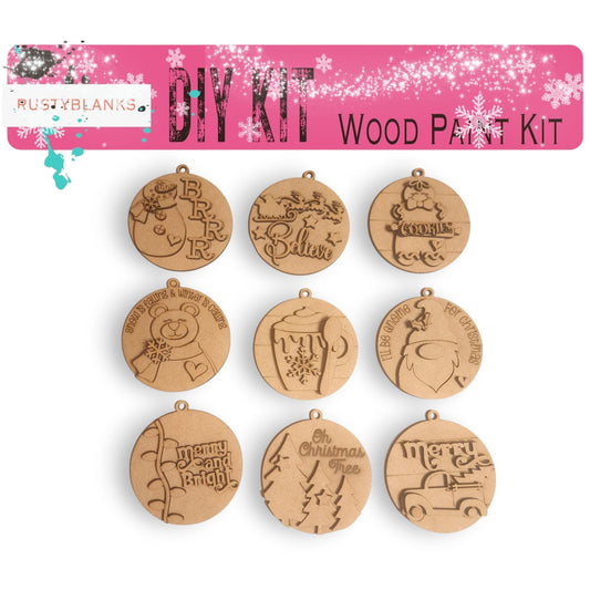 a set of twelve wooden christmas ornaments