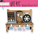 a wooden bench with a bunch of items on top of it