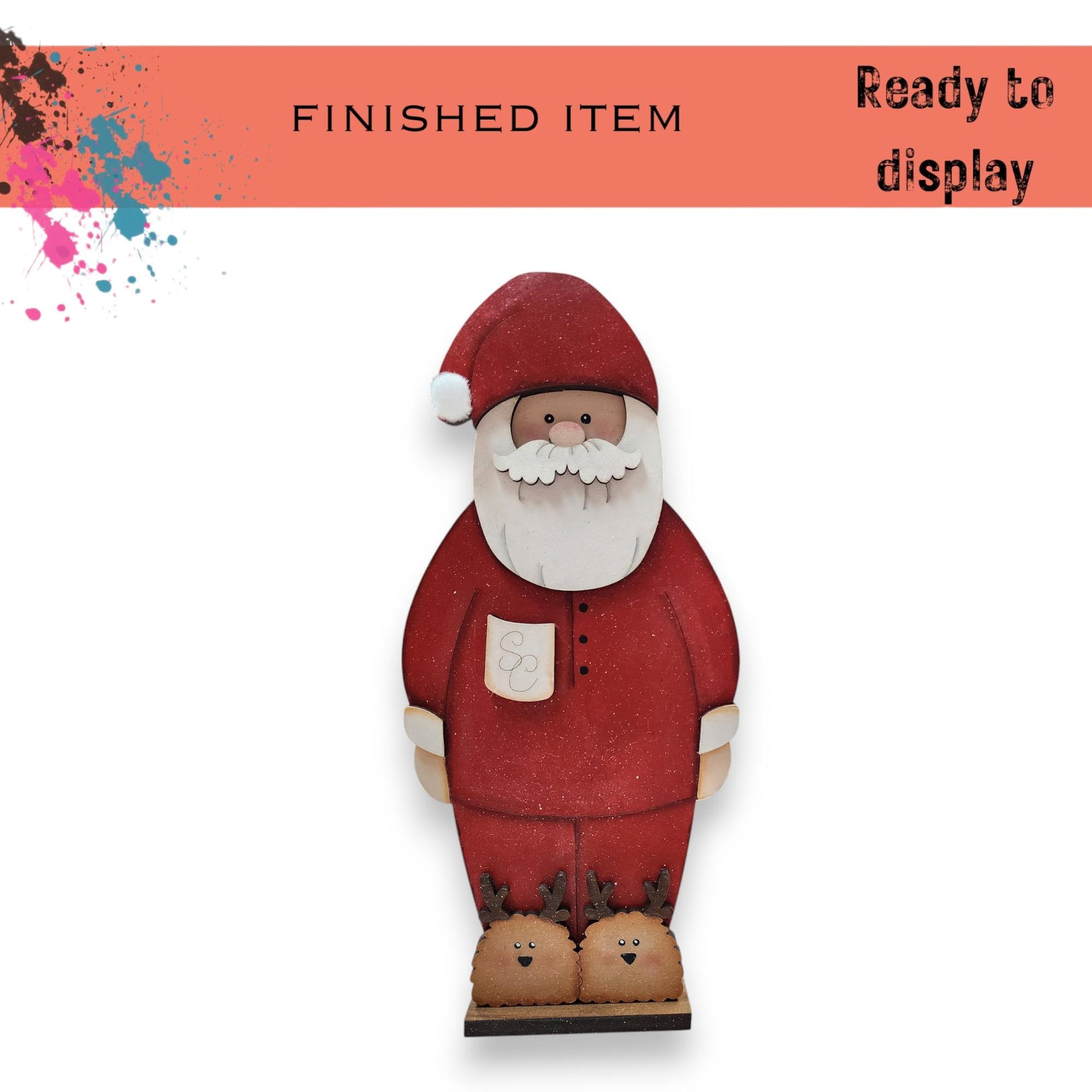 a wooden santa clause with a beard and mustache