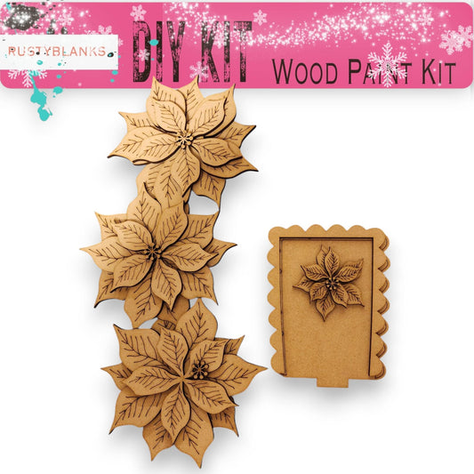 a wooden craft kit with a poinsetti