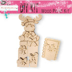 a wooden cutout of a reindeer with a hat