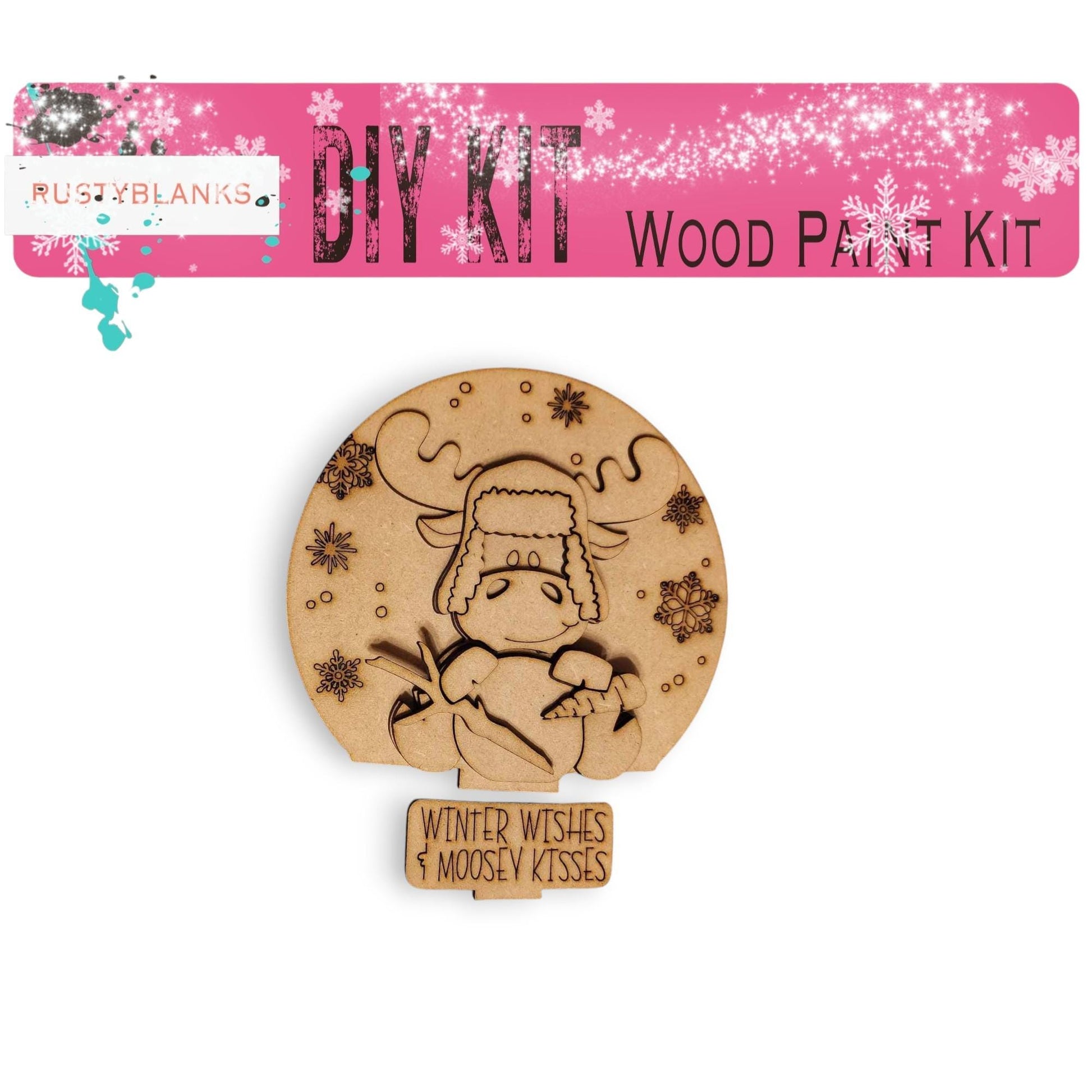 a wooden craft kit with a picture of a woman wearing a santa hat