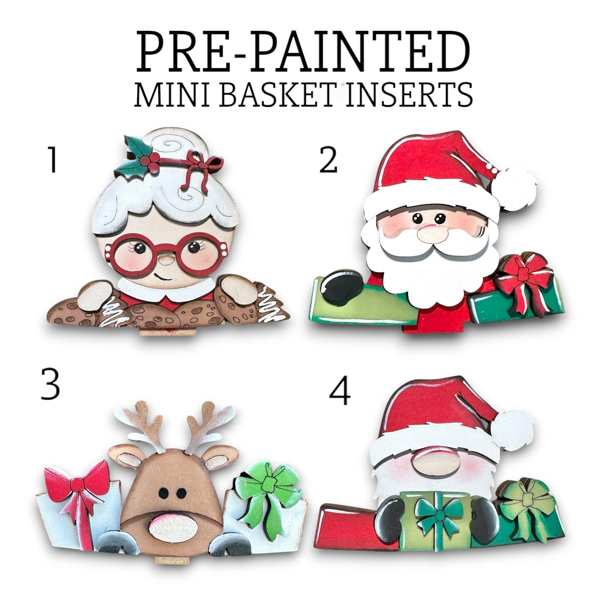 a set of four christmas themed magnets on a white background