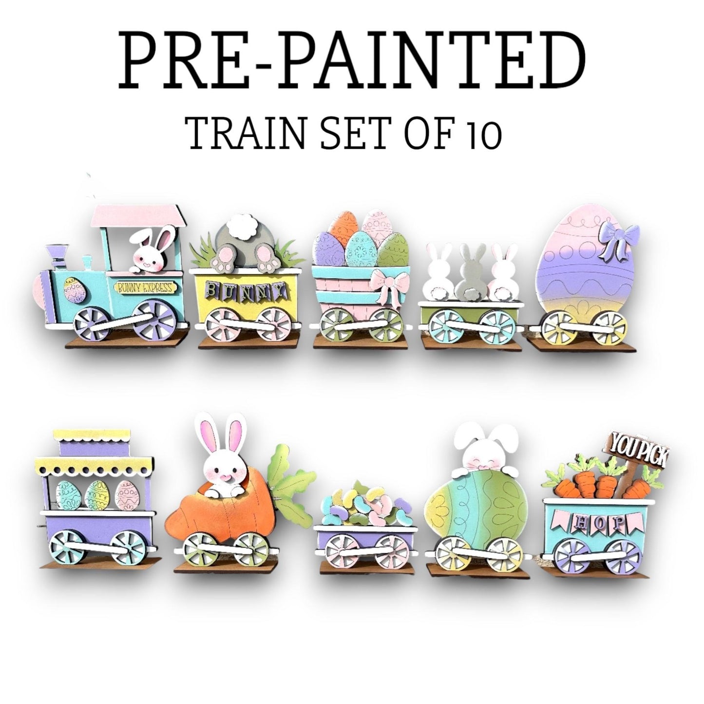 a train set of 10 with a rabbit on it