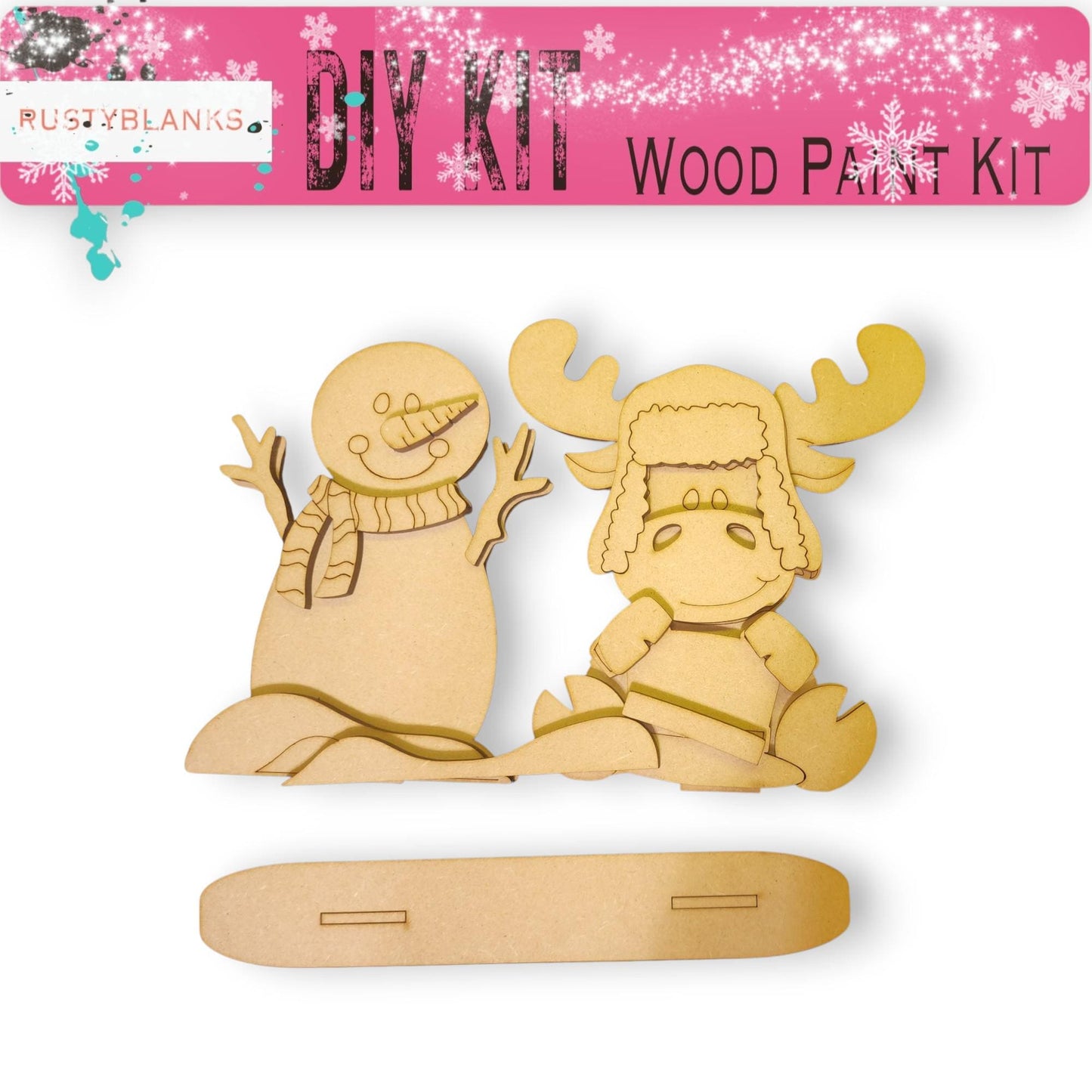 a wooden cutout of a snowman and a reindeer