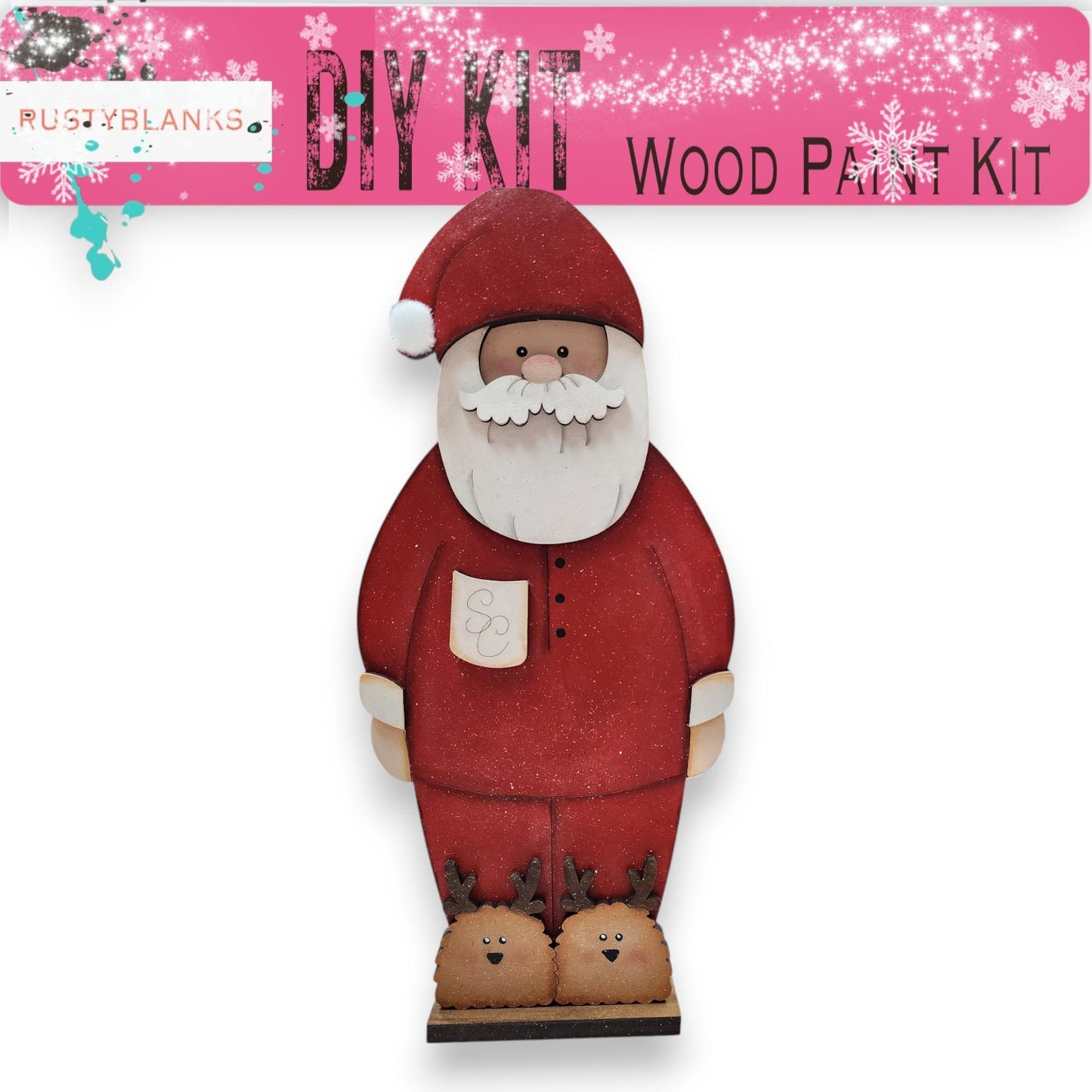 a red and white wooden santa clause ornament