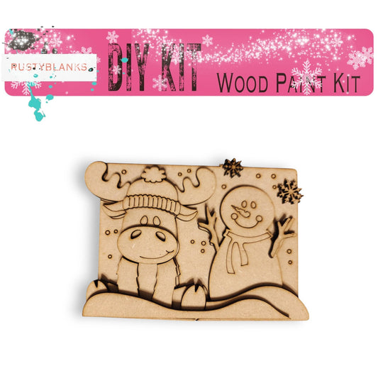 a wooden craft kit with a snowman and a snowman