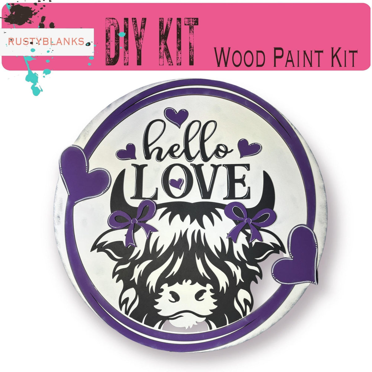 Valentine's Day Highland Cow Hello Love Front Door Hanger product image 1 from The Rustic Farmhouse
