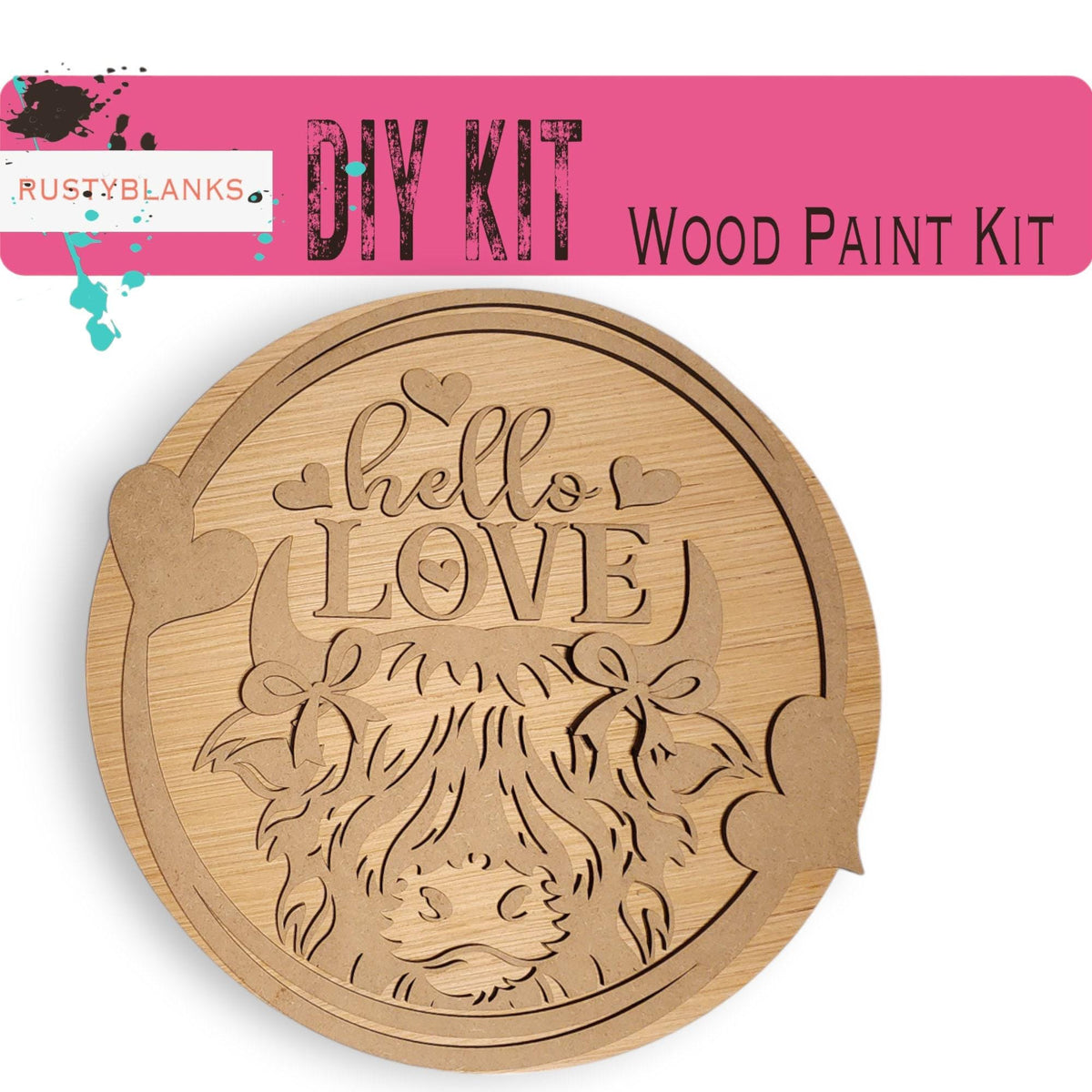 Valentine's Day Highland Cow Hello Love Front Door Hanger product image 2 from The Rustic Farmhouse