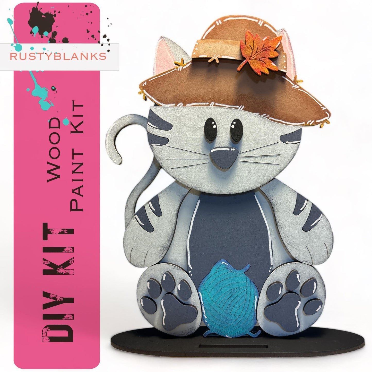 Interchangeable Cat with 13 Seasonal Hats, Insert and tile holder, Season DIY Decor - RusticFarmhouseDecor