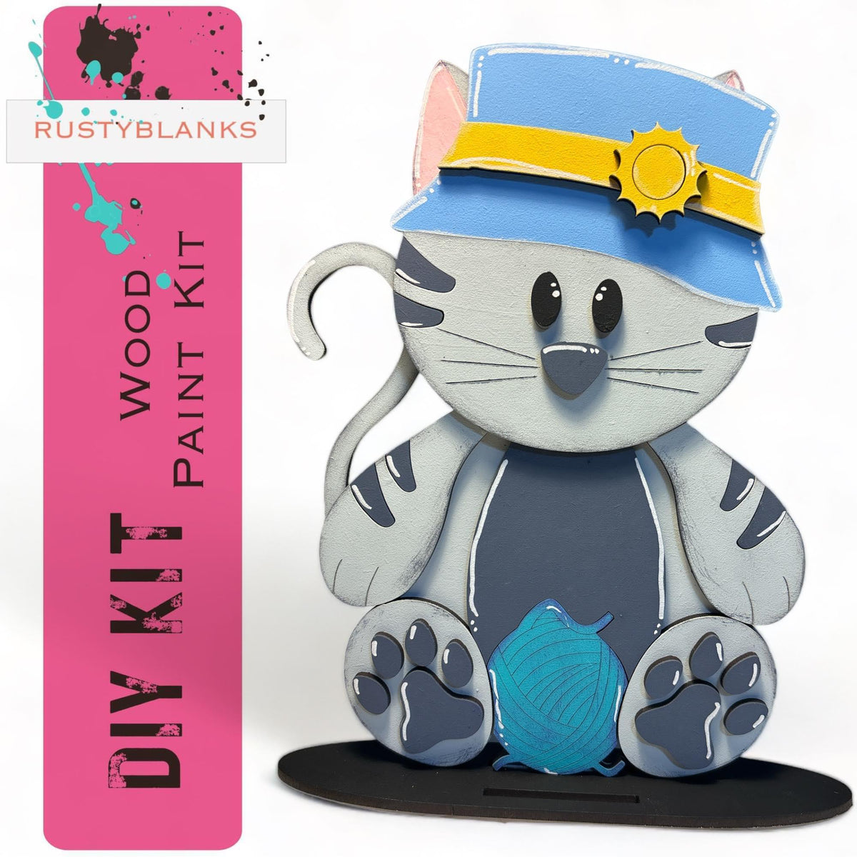 Interchangeable Cat with 13 Seasonal Hats, Insert and tile holder, Season DIY Decor - RusticFarmhouseDecor