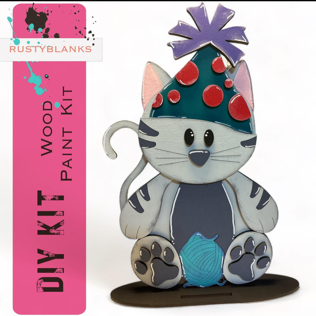 Interchangeable Cat with 13 Seasonal Hats, Insert and tile holder, Season DIY Decor - RusticFarmhouseDecor