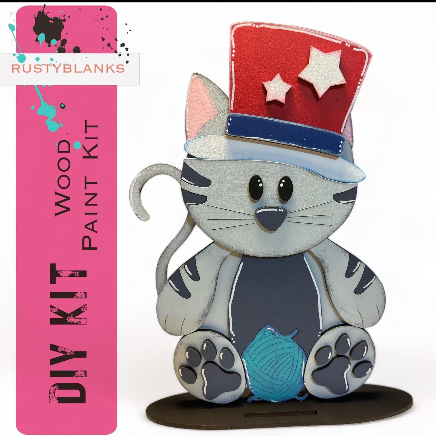 Interchangeable Cat with 13 Seasonal Hats, Insert and tile holder, Season DIY Decor - RusticFarmhouseDecor