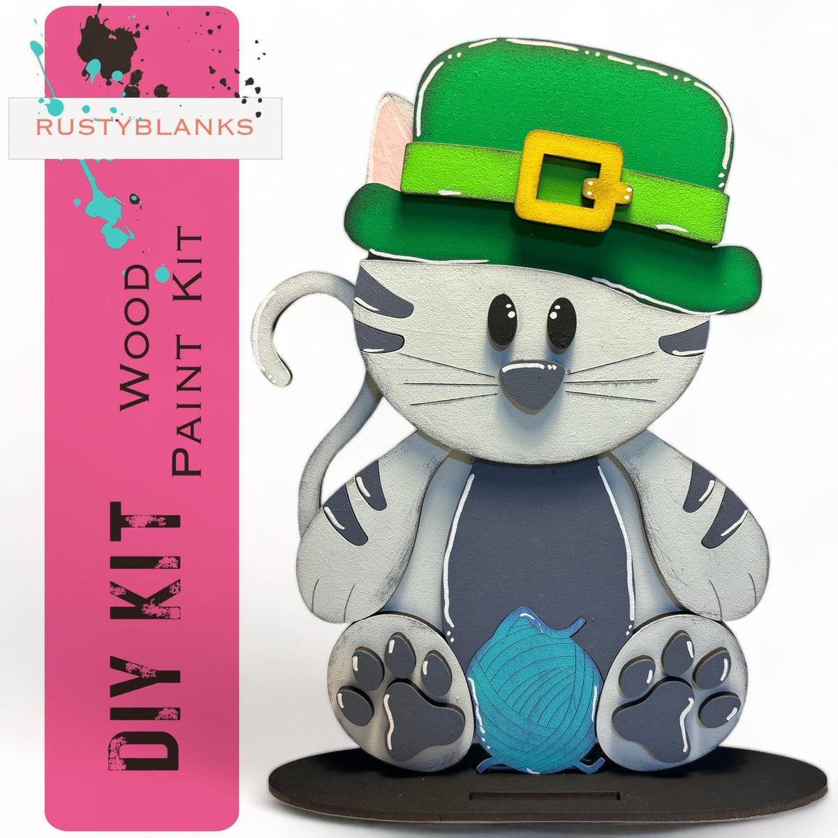 Interchangeable Cat with 13 Seasonal Hats, Insert and tile holder, Season DIY Decor - RusticFarmhouseDecor