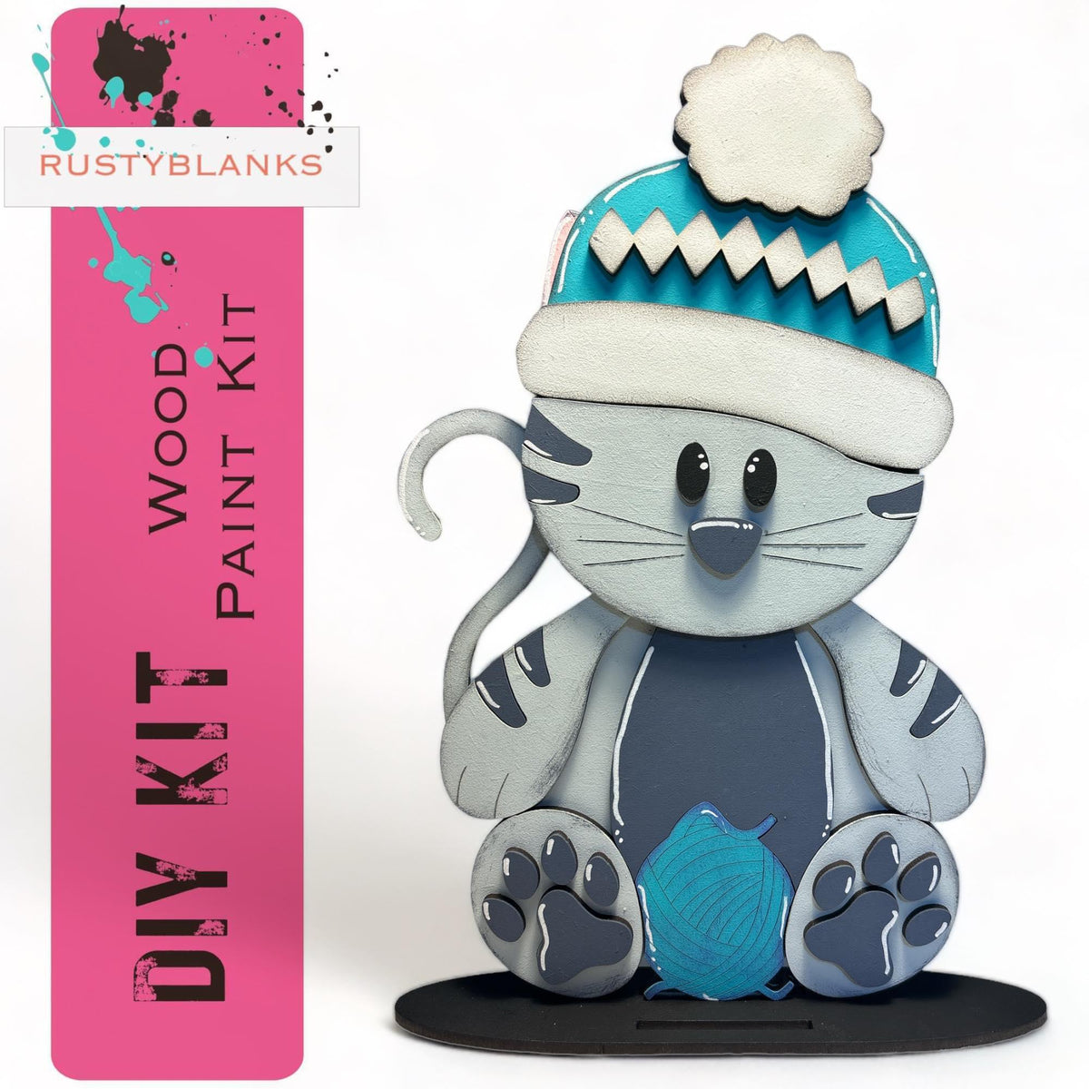 Interchangeable Cat with 13 Seasonal Hats, Insert and tile holder, Season DIY Decor - RusticFarmhouseDecor