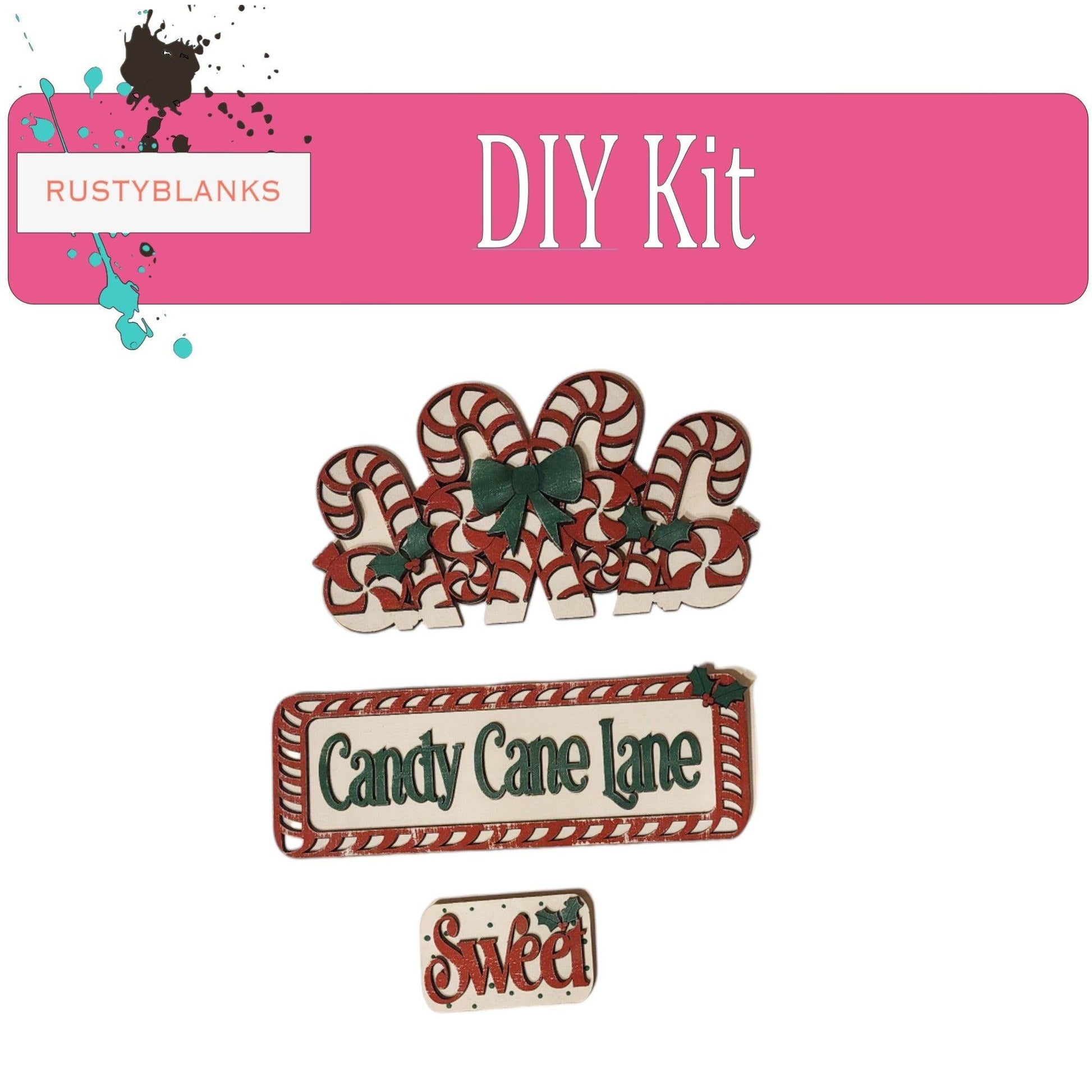 Interchangeable Farmhouse Candy Cane Lane Insert, DIY Truck Kit, Interchangeable Farmhouse Truck DIY Kit, Breadboard Insert - RusticFarmhouseDecor