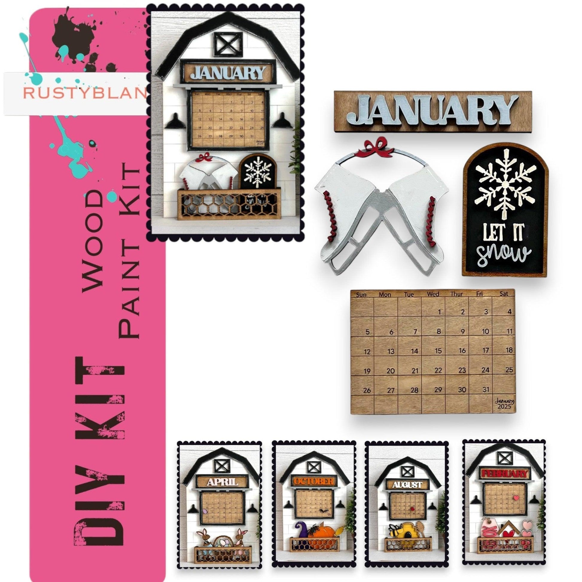 January 2025 Barn Calendar Insert Set, DIY Wood Banks, Interchangeable Calendar - RusticFarmhouseDecor