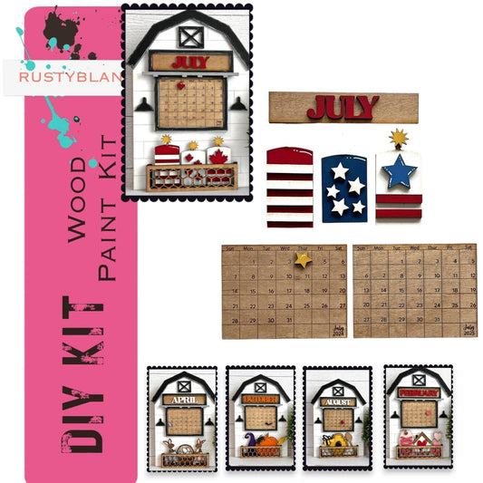 July 2024/25 Barn Calendar Insert Set, DIY Wood Banks, Interchangeable Calendar - RusticFarmhouseDecor