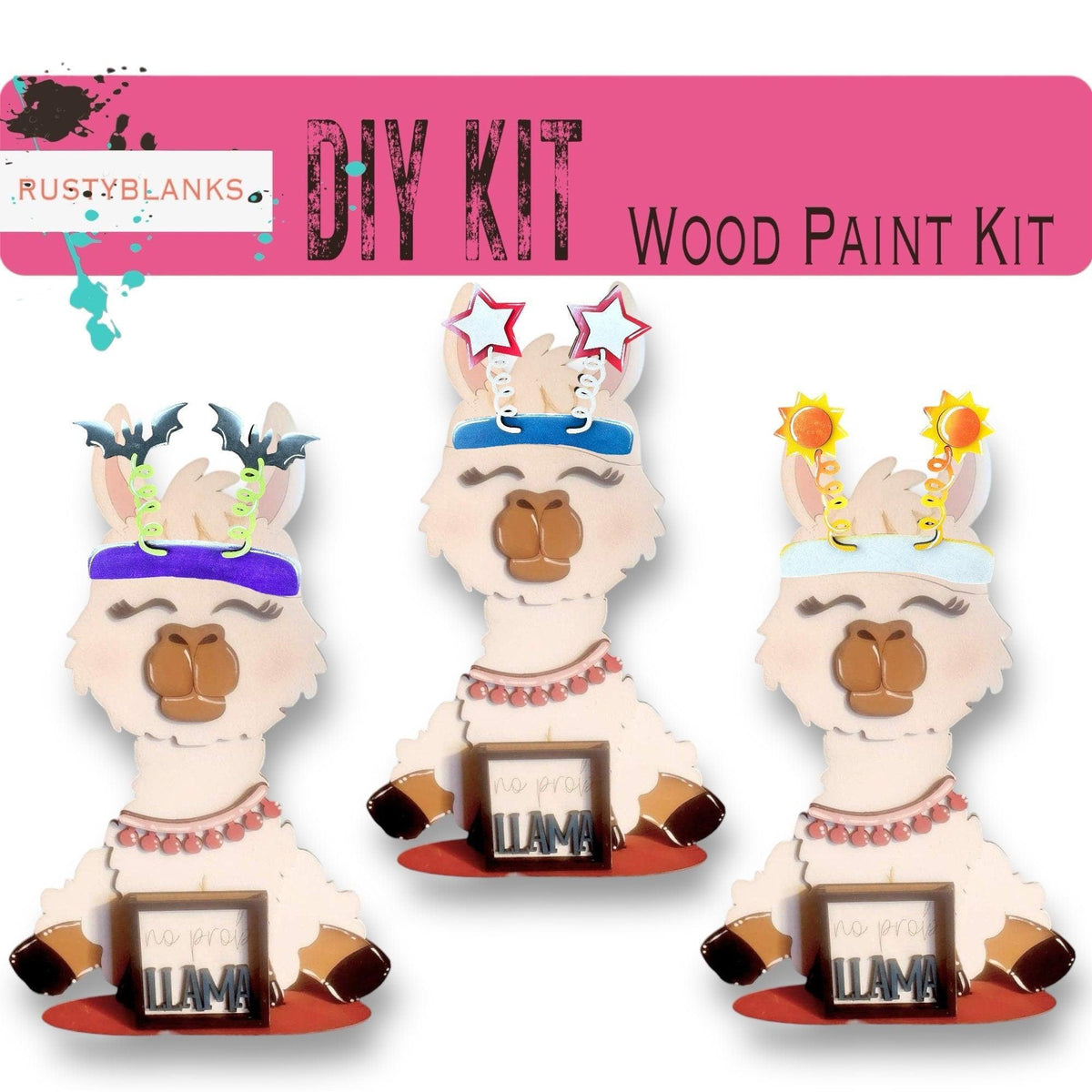 Llama with 12 Interchangeable Seasonal Hats, Insert and tile holder, Season DIY Decor - RusticFarmhouseDecor