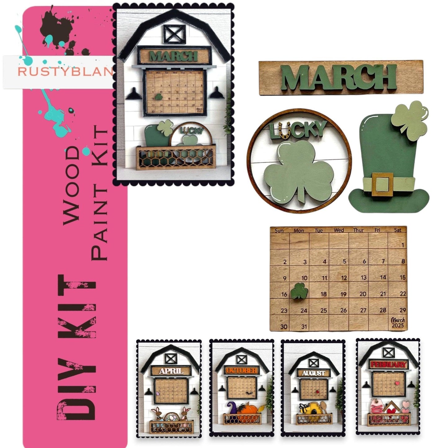 March 2025 Barn Calendar Insert Set, DIY Wood Banks, Interchangeable Calendar - RusticFarmhouseDecor