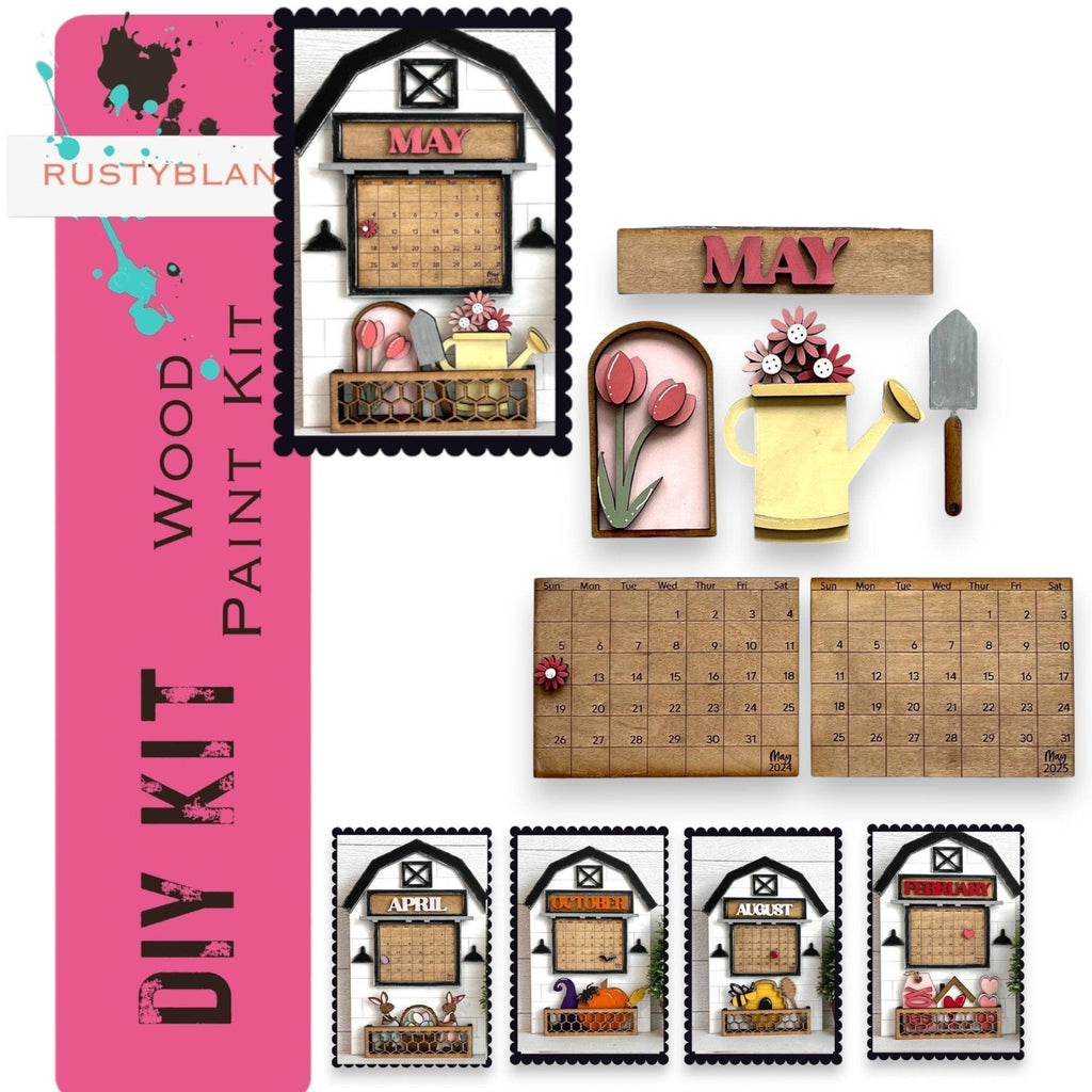 a wooden calendar with a pink border around it