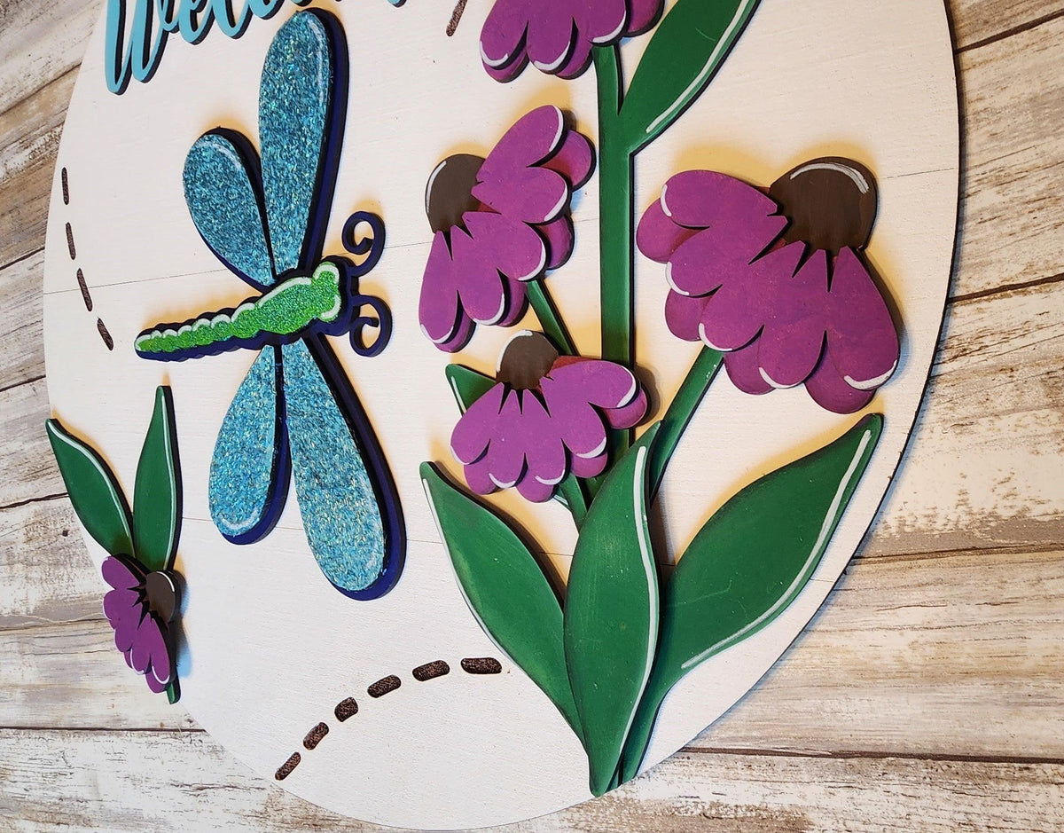Premade Welcome Summer Dragonfly Door Hanger - RusticFarmhouseDecor