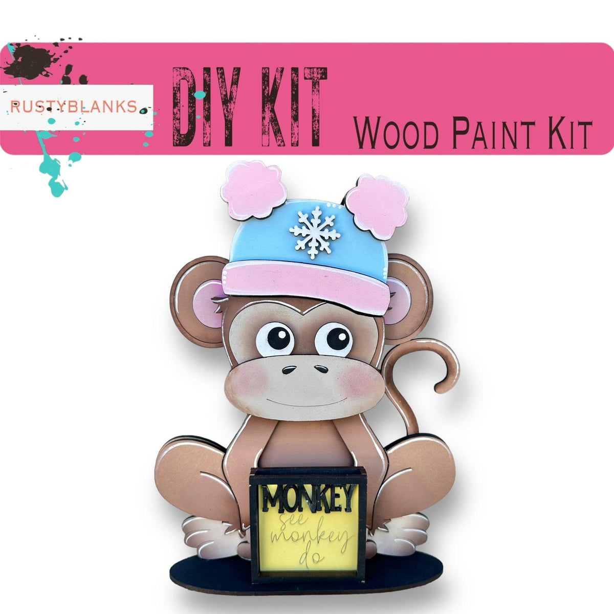 Monkey with 12 Interchangeable Seasonal Hats, Insert and tile holder, Season DIY Decor - RusticFarmhouseDecor