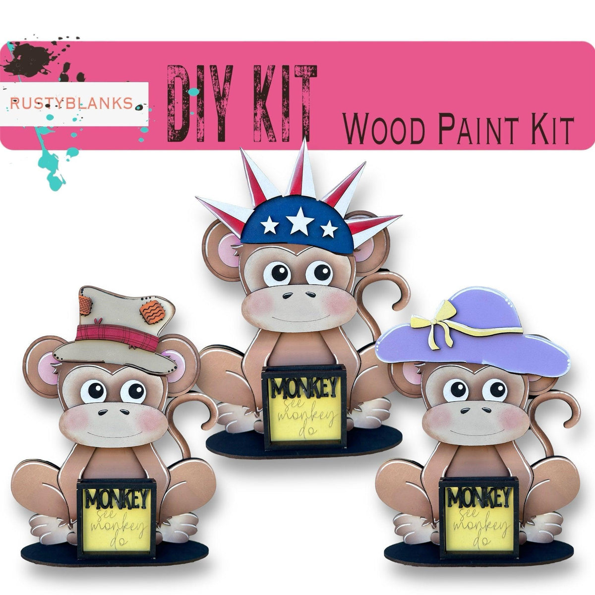 Monkey with 12 Interchangeable Seasonal Hats, Insert and tile holder, Season DIY Decor - RusticFarmhouseDecor