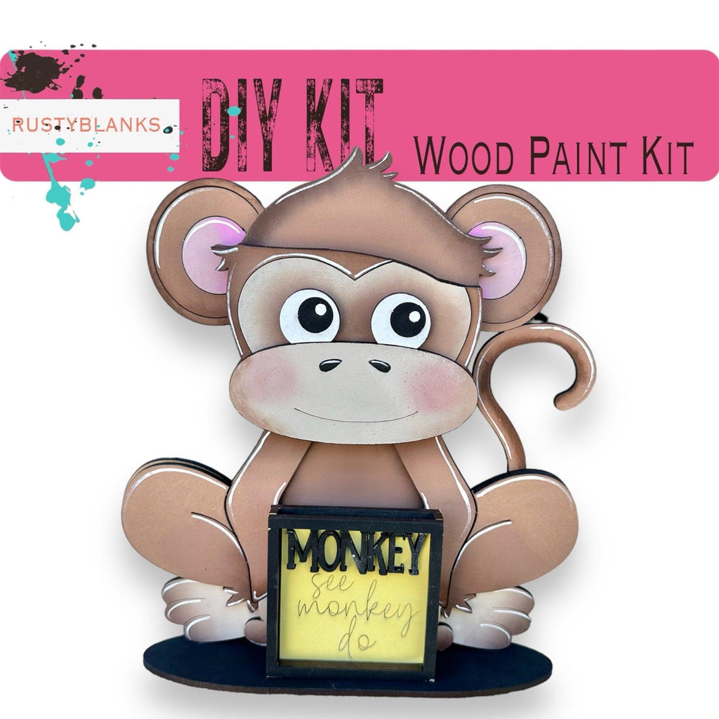 Monkey with 12 Interchangeable Seasonal Hats, Insert and tile holder, Season DIY Decor - RusticFarmhouseDecor