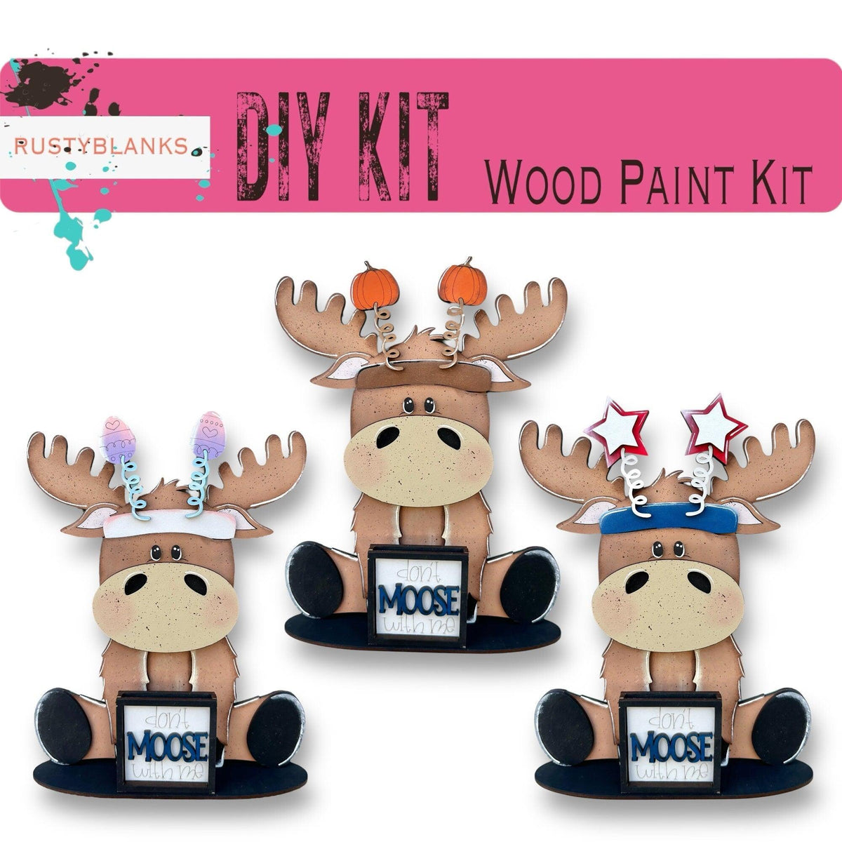 Moose with 12 Interchangeable Seasonal Hats, Insert and tile holder, Season DIY Decor - RusticFarmhouseDecor