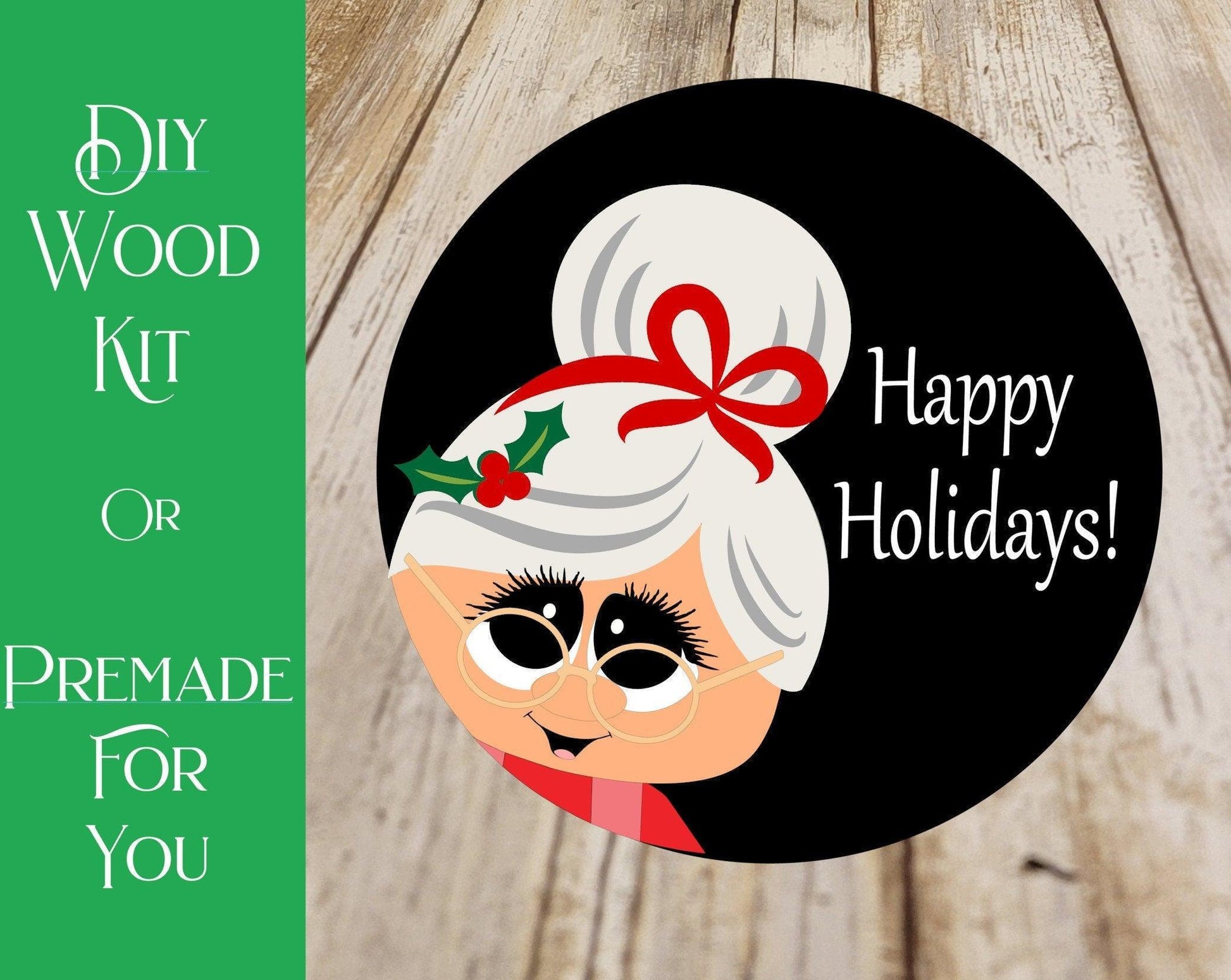 Mrs. Claus Christmas Door Hanger Round - RusticFarmhouseDecor